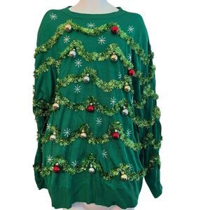 Tipsy Elves Mens 3XL Green Gaudy Garland Ugly Christmas Balls Sweater NWT